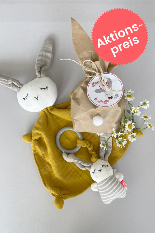 Osterhäschen-Set Schmusetuch & Minimobil mit Pfeifer